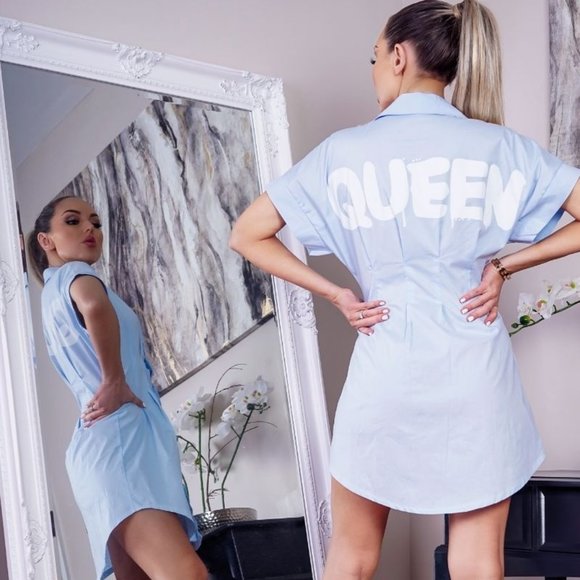 Dresses & Skirts - Queen Short Sleeve Oversized Mini Shirt Dress